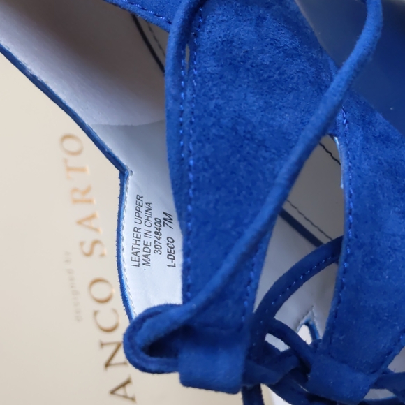 Franco Sarto Royal Blue Lace Up Deco Suede Wedge 7 - Picture 3 of 17